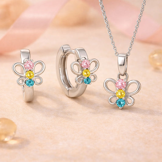 Schmetterling Geschenkset für Kinder aus 925 Sterling Silber mit Zirkonia