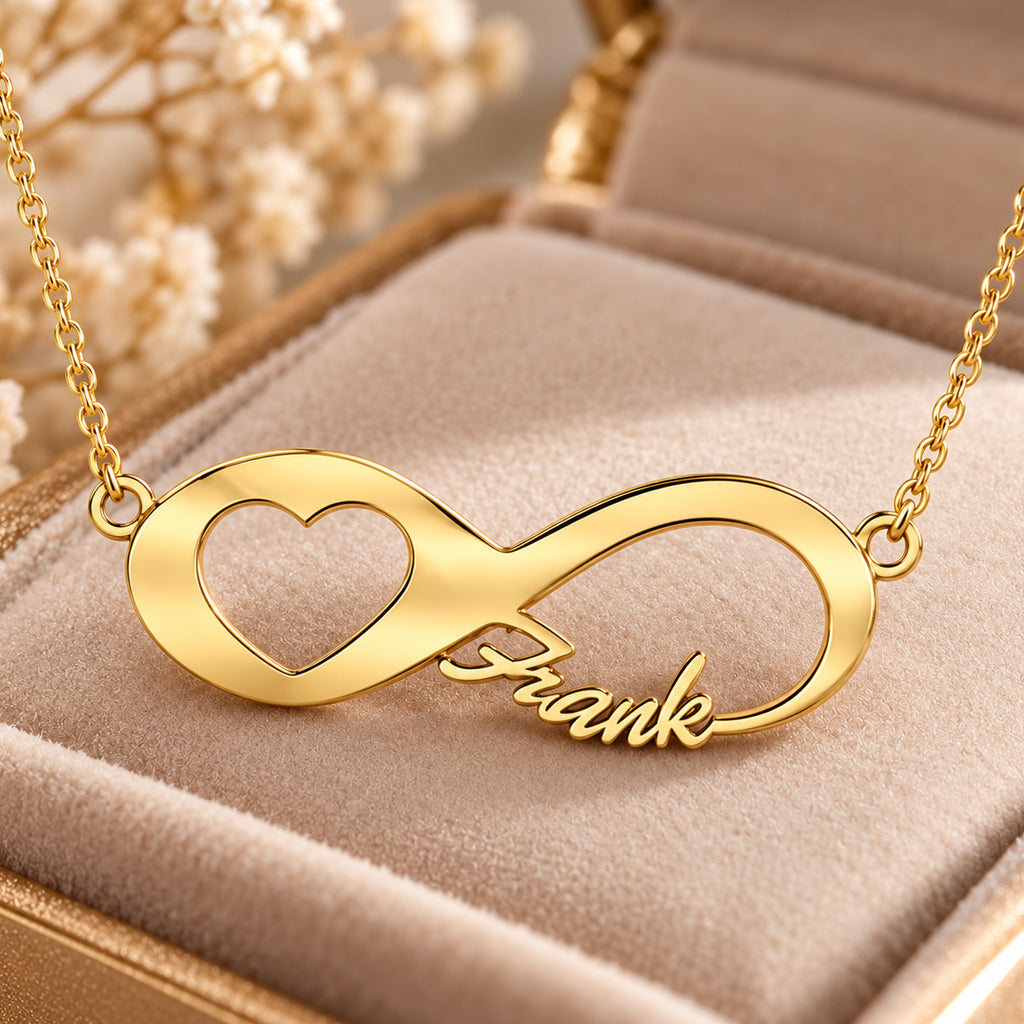 Infinity Namenskette mit Herz - 925 Sterling Silber - Silber | Vergoldet | Rosévergoldet mit Wunschname