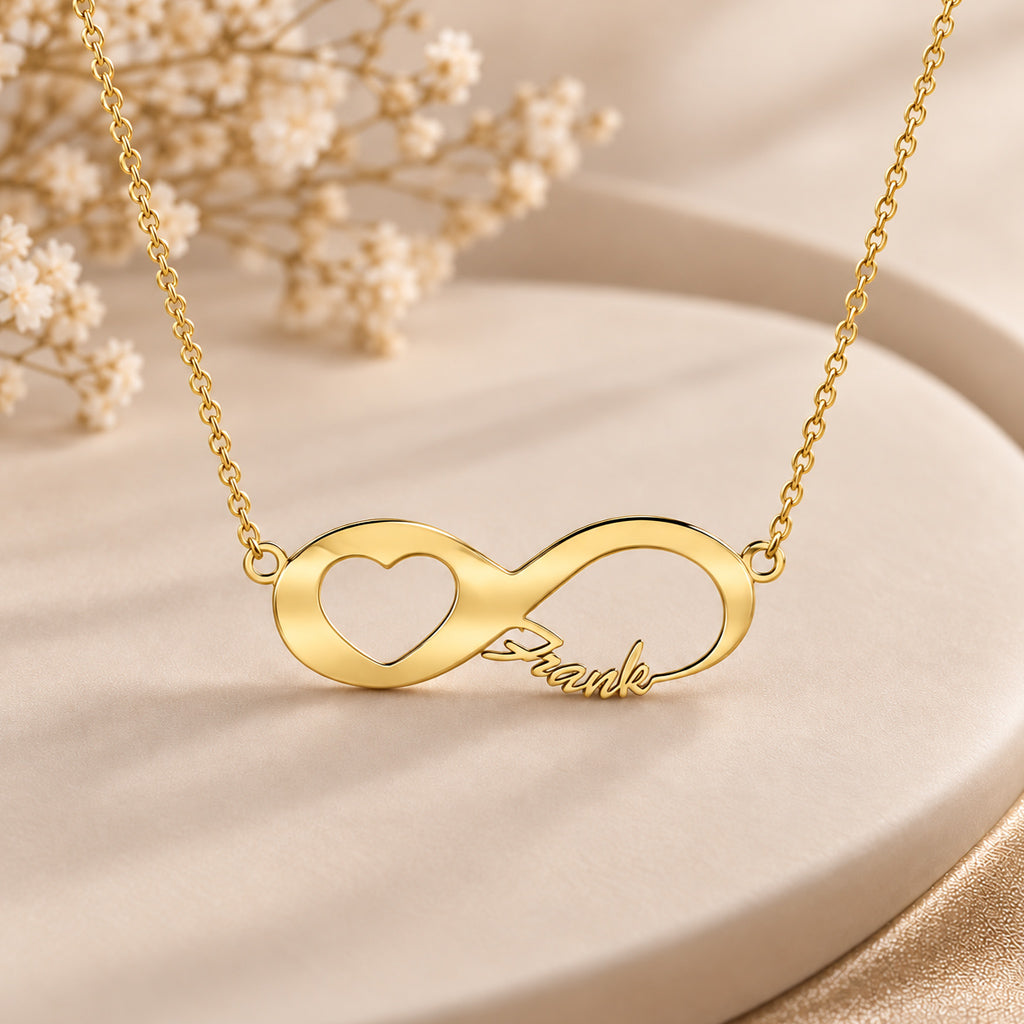 Infinity Namenskette mit Herz - 925 Sterling Silber - Silber | Vergoldet | Rosévergoldet mit Wunschname