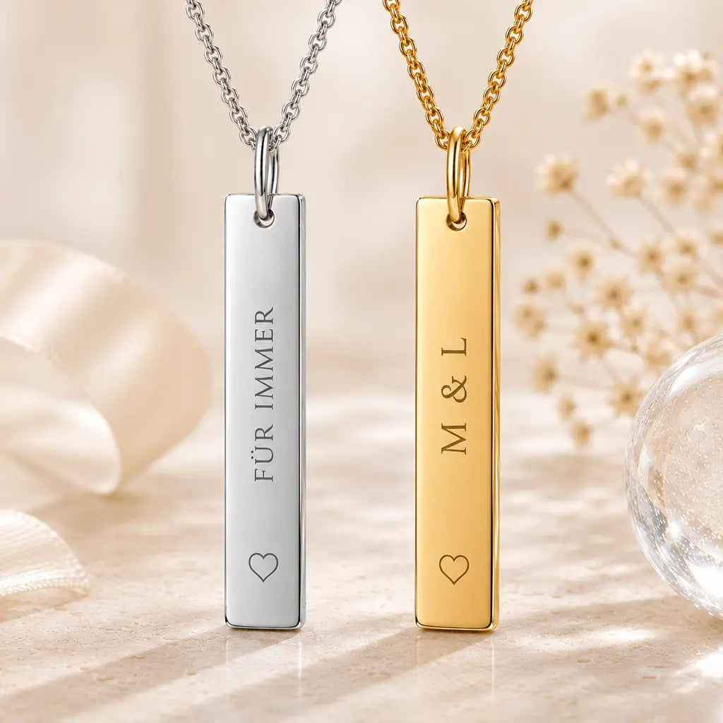 Collier Damen gravierbar 925 Sterling Silber oder vergoldet mit Gravuranhänger rechteckig