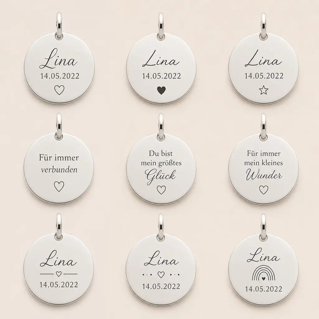 Mama Kind Kette 925 Silber mit Gravurplatte & Geburtsstein - inklusive Ankerkette 45cm