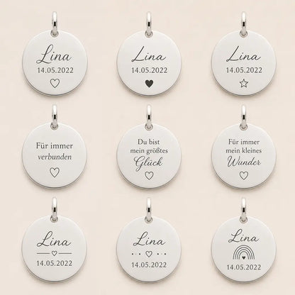 Mama Kind Kette 925 Silber mit Gravurplatte & Geburtsstein - inklusive Ankerkette 45cm