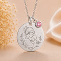Mama Kind Kette 925 Silber mit Gravurplatte & Geburtsstein - inklusive Ankerkette 45cm