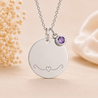 Personalisierte Damen Halskette 925 Sterling Silber - Gravurplatte, Geburtsstein & Kette 45cm