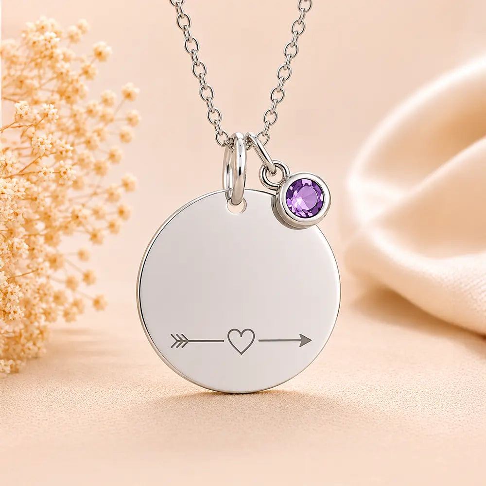 Personalisierte Damen Halskette 925 Sterling Silber - Gravurplatte, Geburtsstein & Kette 45cm