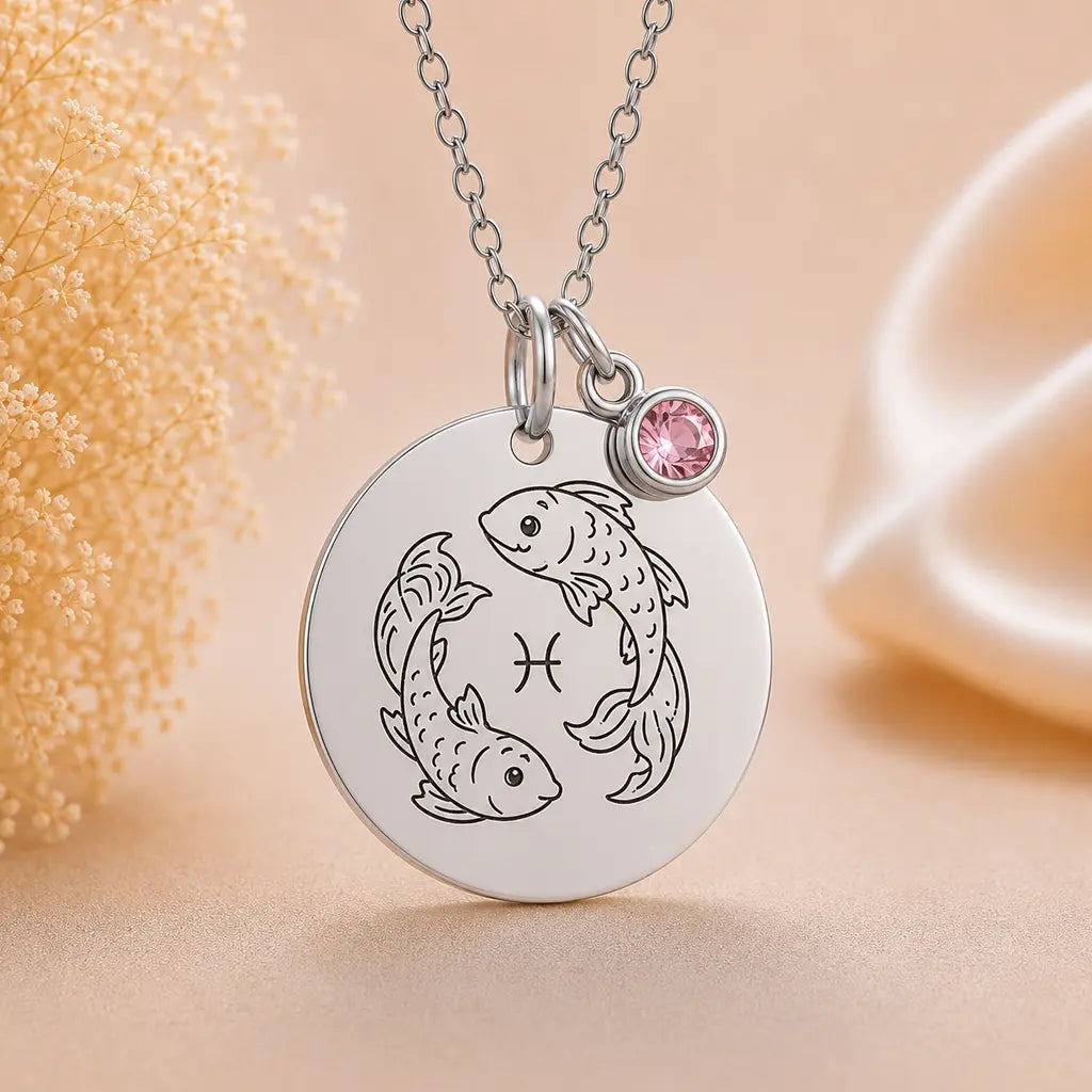 Kinder Sternzeichen Kette mit Gravurplatte & Geburtsstein 925 Silber personalisiert - inklusive Ankerkette 45cm