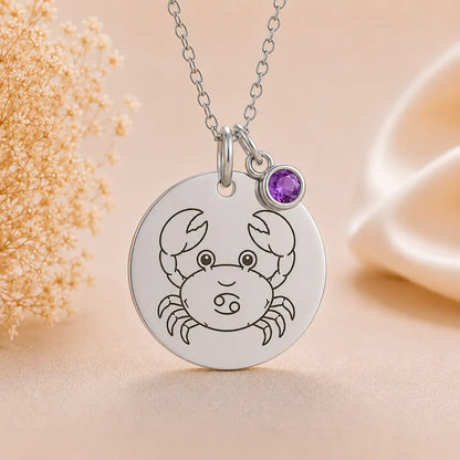 Kinder Sternzeichen Kette mit Gravurplatte & Geburtsstein 925 Silber personalisiert - inklusive Ankerkette 45cm