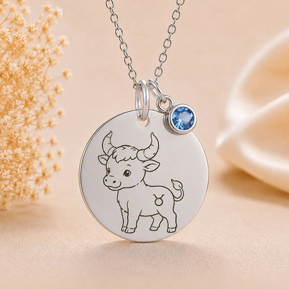 Kinder Sternzeichen Kette mit Gravurplatte & Geburtsstein 925 Silber personalisiert - inklusive Ankerkette 45cm
