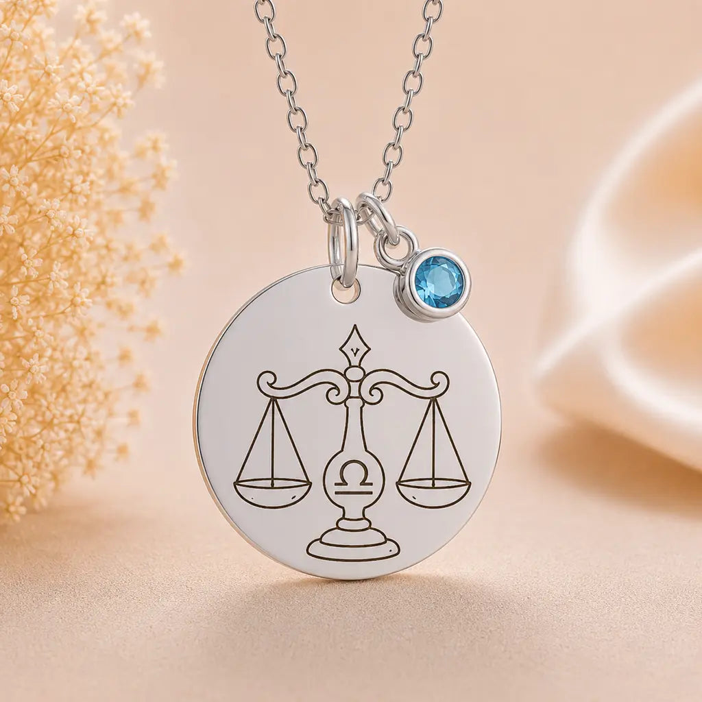 Kinder Sternzeichen Kette mit Gravurplatte & Geburtsstein 925 Silber personalisiert - inklusive Ankerkette 45cm