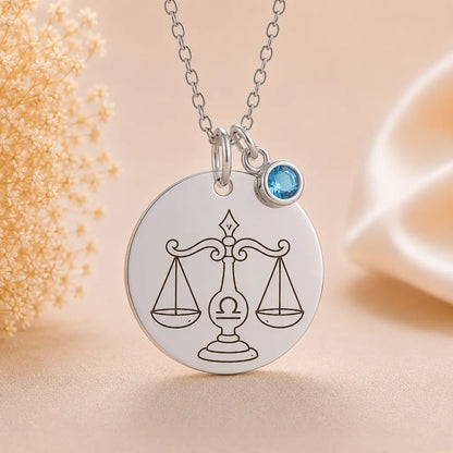 Kinder Sternzeichen Kette mit Gravurplatte & Geburtsstein 925 Silber personalisiert - inklusive Ankerkette 45cm