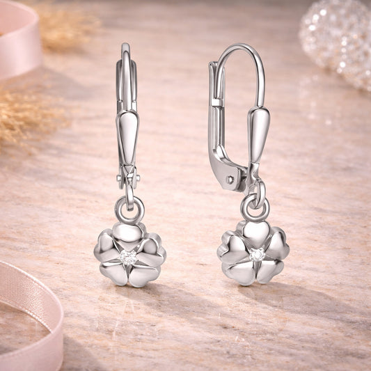 Damen Ohrhänger 925 Sterling Silber Herzen mit 2 Zirkonia - 2,2cm
