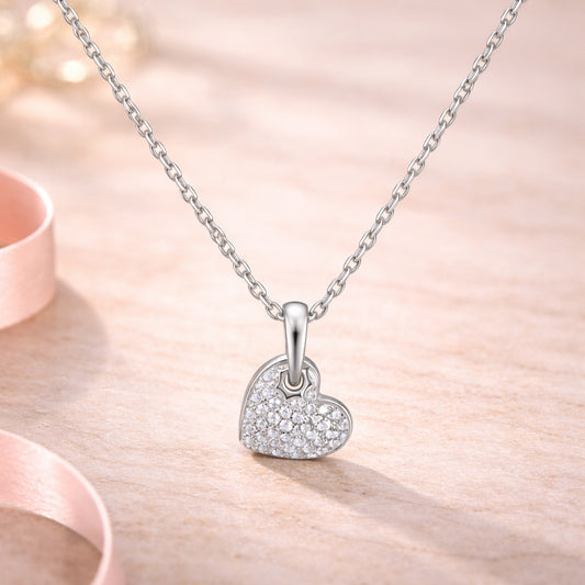Damen Halskette 925 Sterling Silber mit Anhänger Herz Zirkonia 45cm - rhodiniert