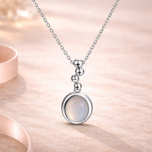 Damen Halskette 925 Sterling Silber mit Katzenauge Anhänger 45cm rhodiniert - Ankerkette verstellbar