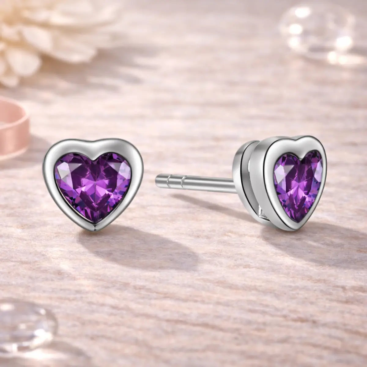 Kinder Ohrstecker 925 Sterling Silber Herz Zirkonia 6,5mm - verschiedene Farben