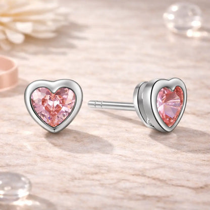 Kinder Ohrstecker 925 Sterling Silber Herz Zirkonia 6,5mm - verschiedene Farben
