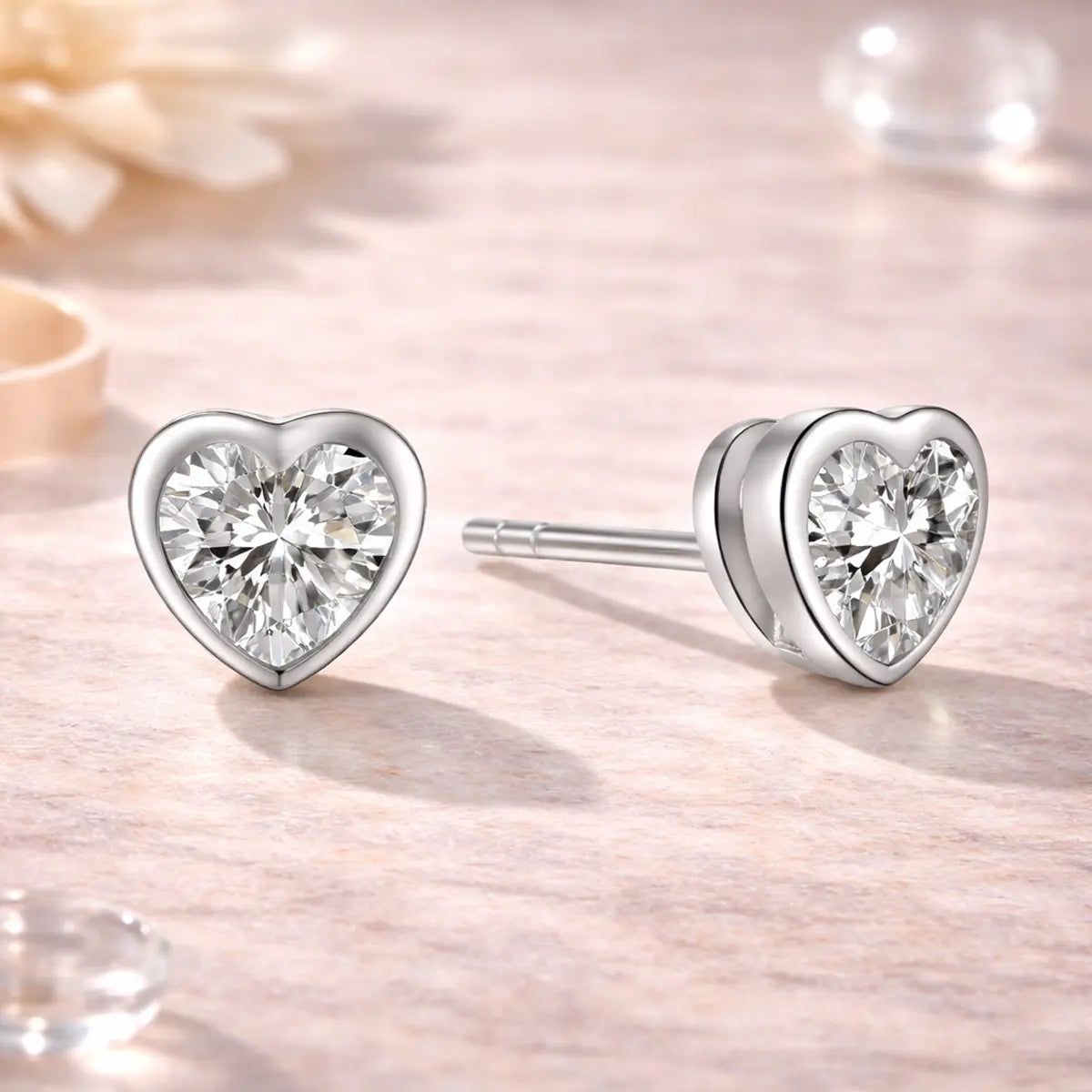 Kinder Ohrstecker 925 Sterling Silber Herz Zirkonia 6,5mm - verschiedene Farben