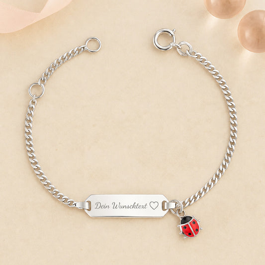 Armband aus 925er Sterling Silber - Schildarmband mit Marienkäfer
