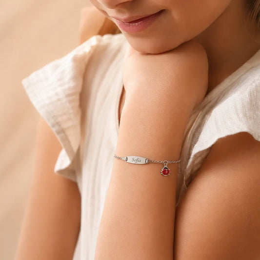 Armband aus 925er Sterling Silber - Schildarmband mit Marienkäfer