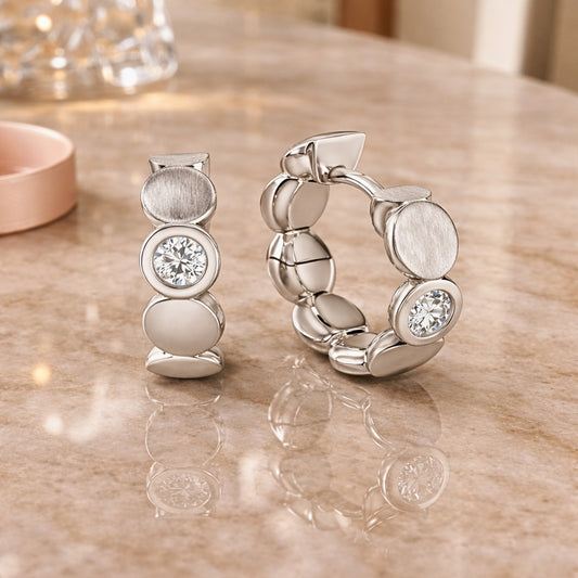 Damen Klappcreolen 925 Sterling Silber rhodiniert mit 2 Zirkonia 16mm