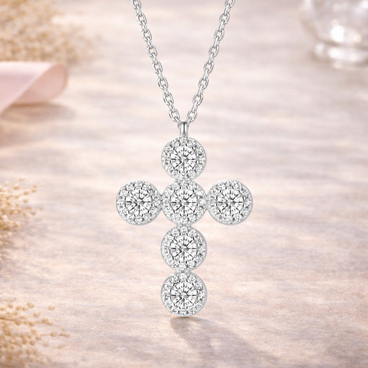 Collier Kreuz Anhänger aus 925er Sterling Silber mit 72 Zirkonia