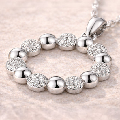 925er Sterling Silber Collier mit Kreis aus Halbkugeln und Zirkonia