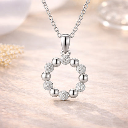 925er Sterling Silber Collier mit Kreis aus Halbkugeln und Zirkonia