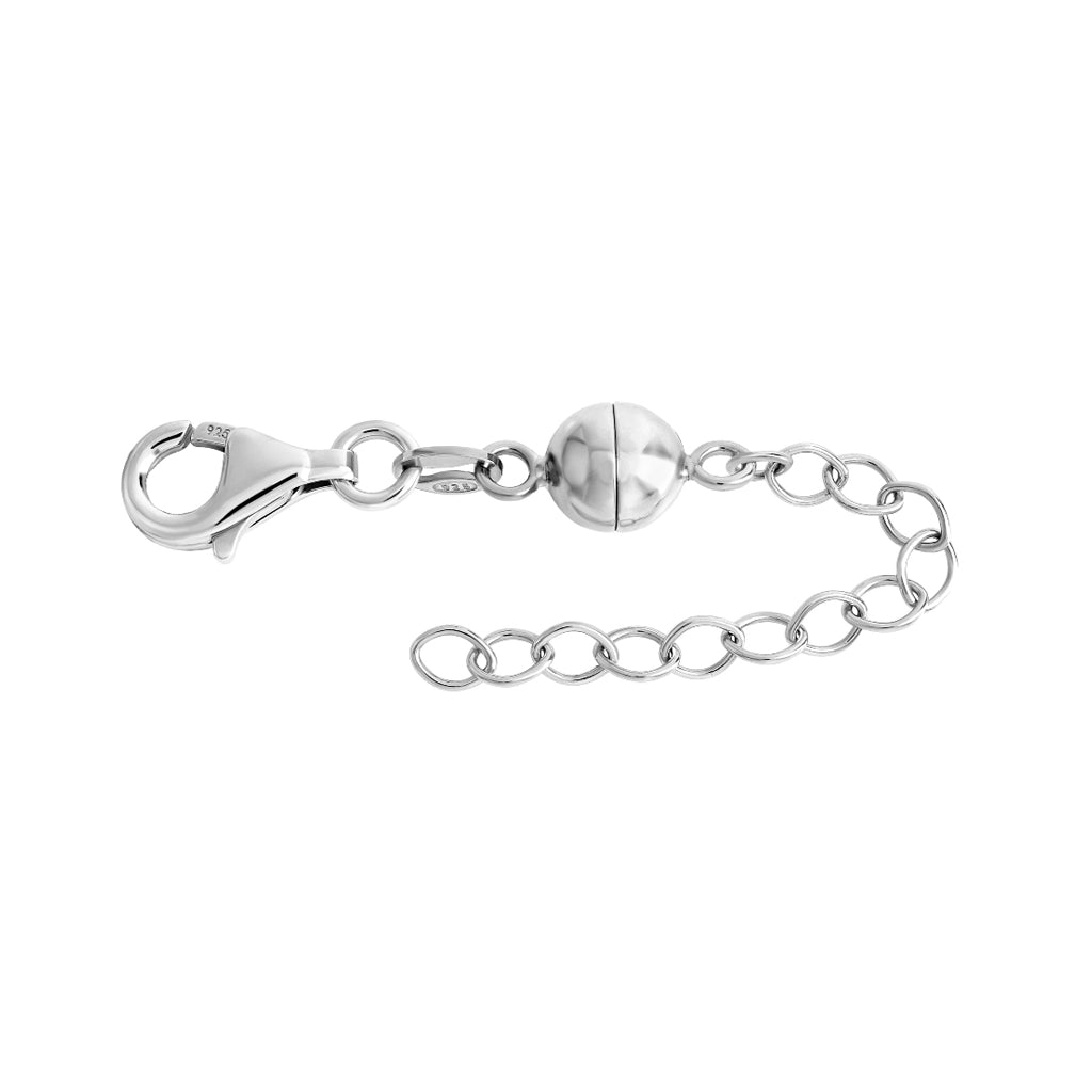 925 Sterling Silber Kugel-Magnetschließe mit Verlängerungskette 7cm - gold, silber, rotgold