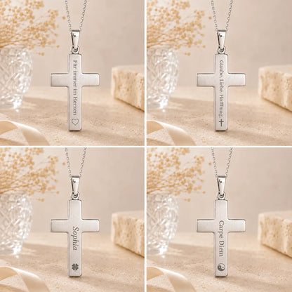 Kreuz Anhänger Damen 925 Sterling Silber mattiert - gravierbar mit optionaler Ankerkette 45cm