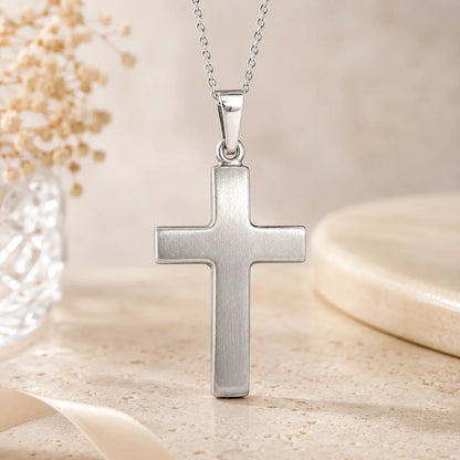 Kreuz Anhänger Damen 925 Sterling Silber mattiert - gravierbar mit optionaler Ankerkette 45cm
