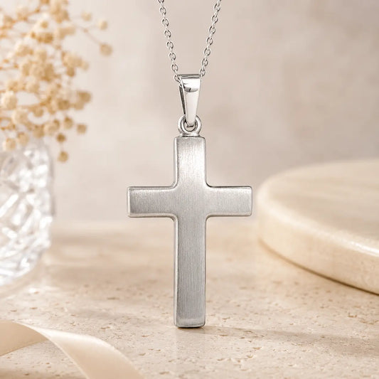 Kreuz Anhänger Damen 925 Sterling Silber mattiert - gravierbar mit optionaler Ankerkette 45cm