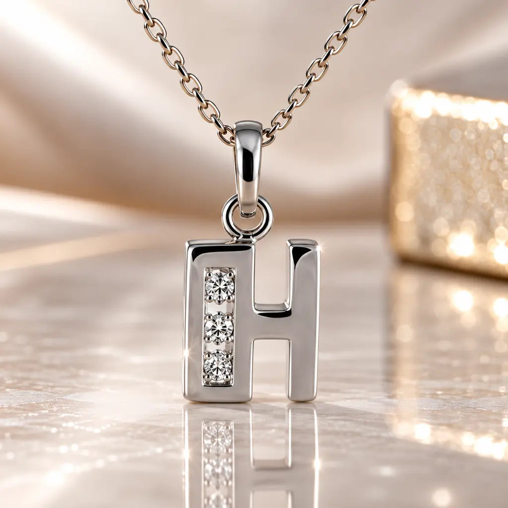 Buchstabenanhänger Damen 925 Sterling Silber mit Zirkonia - optional mit Kette 45cm