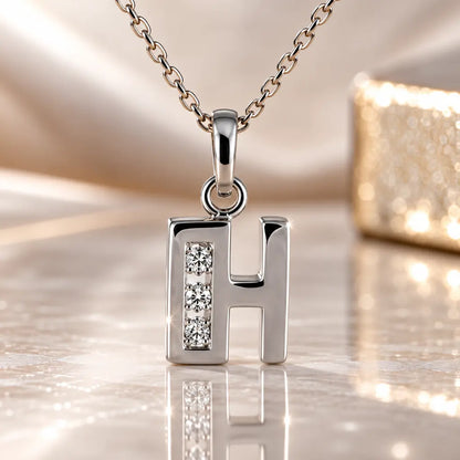 Buchstabenanhänger Damen 925 Sterling Silber mit Zirkonia - optional mit Kette 45cm