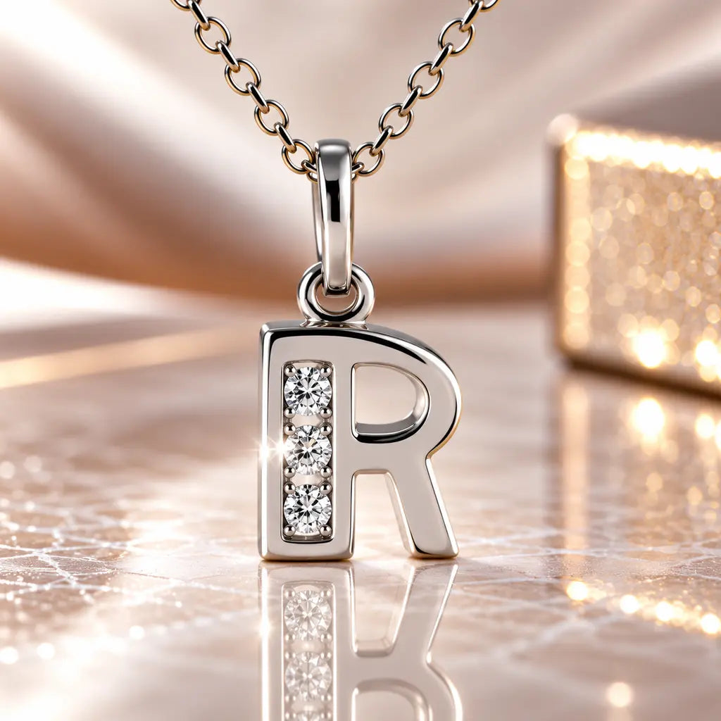 Buchstabenanhänger Damen 925 Sterling Silber mit Zirkonia - optional mit Kette 45cm