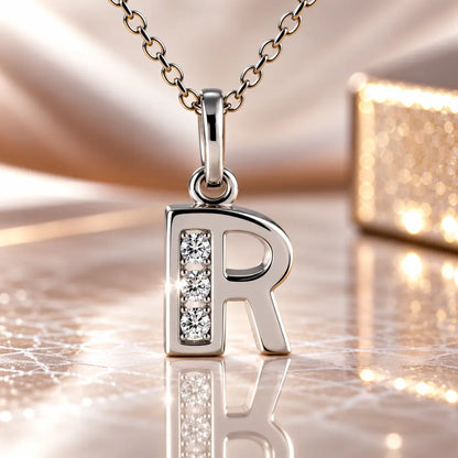 Buchstabenanhänger Damen 925 Sterling Silber mit Zirkonia - optional mit Kette 45cm