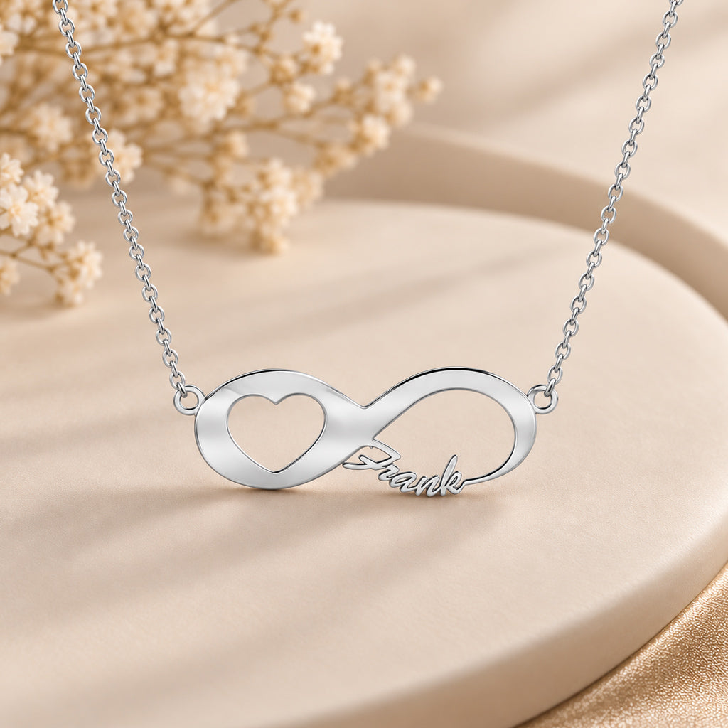 Infinity Namenskette mit Herz - 925 Sterling Silber - Silber | Vergoldet | Rosévergoldet mit Wunschname