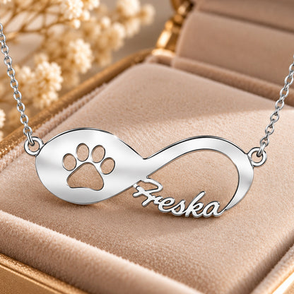 Infinity Namenskette mit Pfote - 925 Sterling Silber - Silber | Vergoldet | Rosévergoldet mit Wunschname