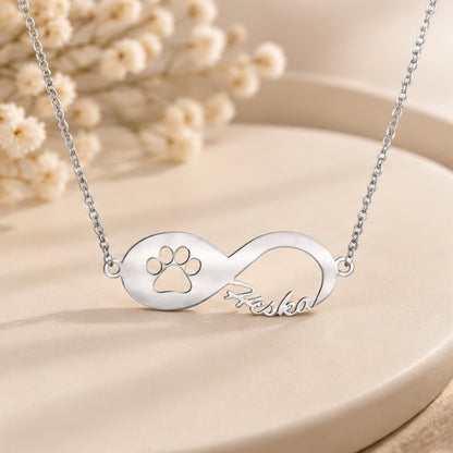 Infinity Namenskette mit Pfote - 925 Sterling Silber - Silber | Vergoldet | Rosévergoldet mit Wunschname