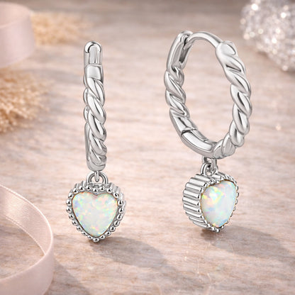 Creolen Damen 925 Sterling Silber Herz Opal Anhänger - rhodiniert oder vergoldet