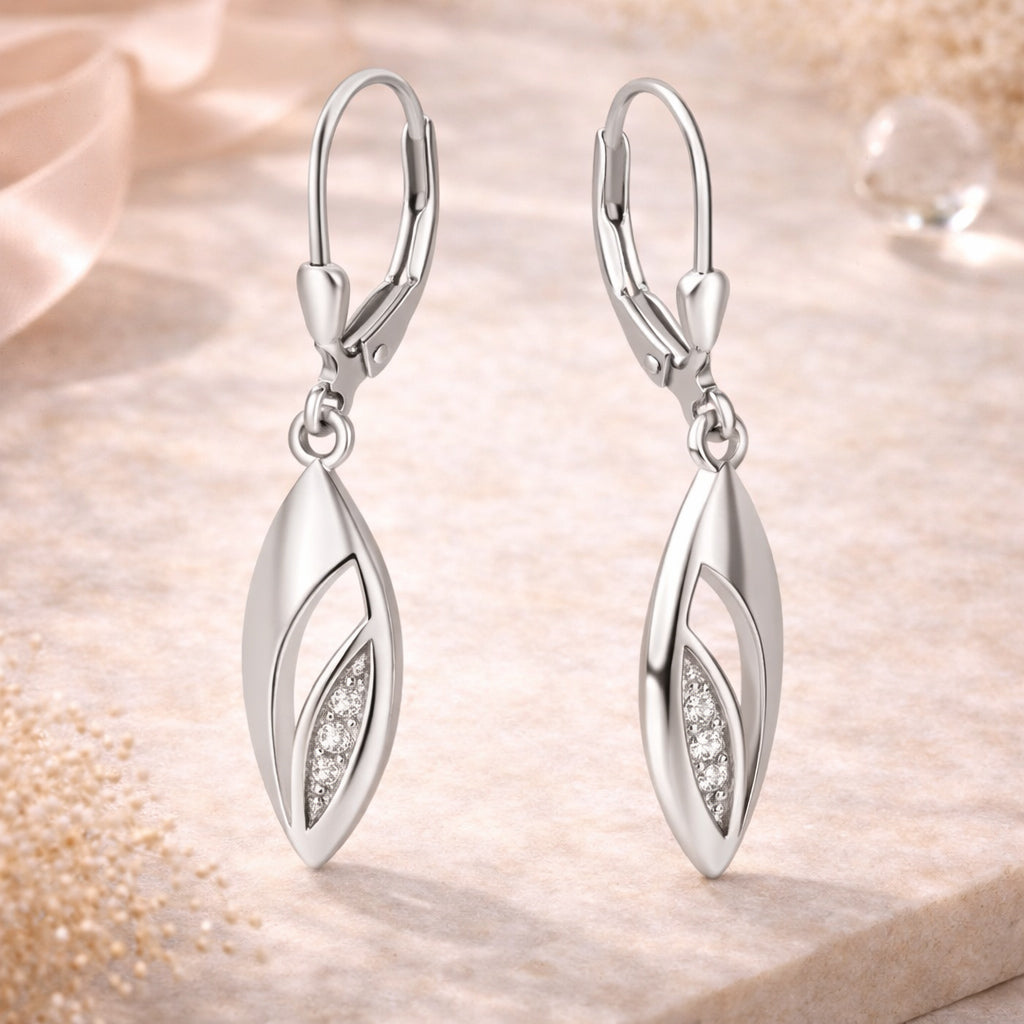 Damen Ohrhänger aus 925er Sterling Silber rhodiniert 4cm mit Klappbügelverschluss