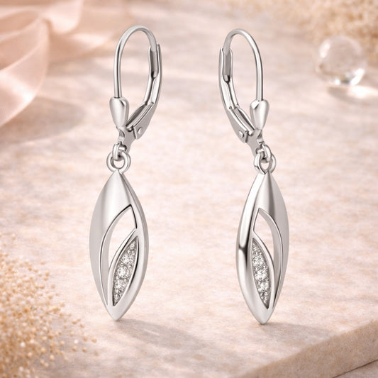 Damen Ohrhänger aus 925er Sterling Silber rhodiniert 4cm mit Klappbügelverschluss