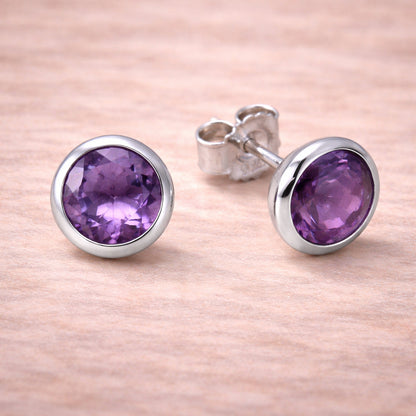 Damen Ohrstecker 925 Sterling Silber rhodiniert Edelstein 7,5mm - verschiedene Farben