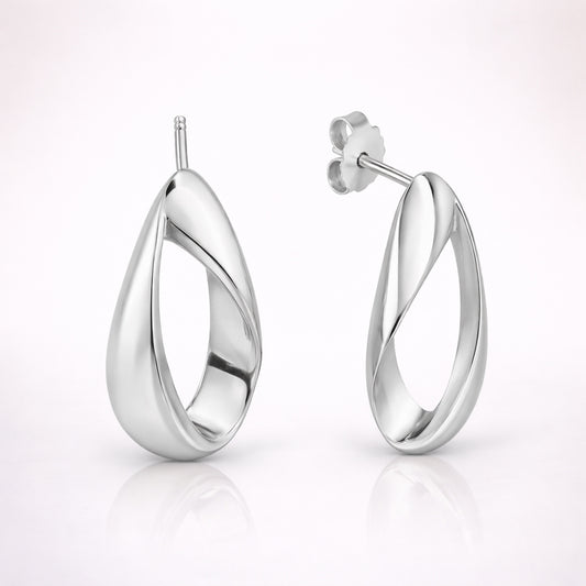 Damen Ohrstecker 925 Sterling Silber rhodiniert gedrehte Optik 2,2cm