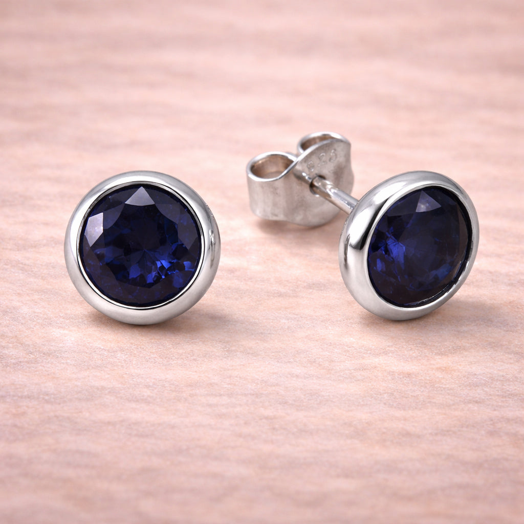 Damen Ohrstecker 925 Sterling Silber rhodiniert Edelstein 7,5mm - verschiedene Farben