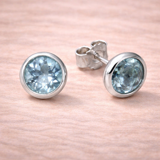 Damen Ohrstecker 925 Sterling Silber rhodiniert Edelstein 7,5mm - verschiedene Farben