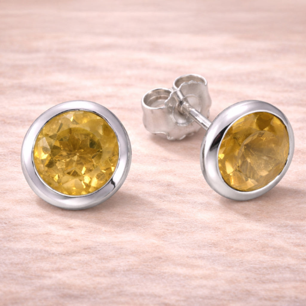 Damen Ohrstecker 925 Sterling Silber rhodiniert Edelstein 7,5mm - verschiedene Farben