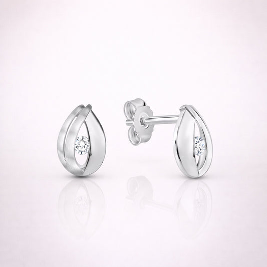 Damen Ohrstecker 925 Sterling Silber matt/glanz mit 2 weißen Zirkonia - 0,8cm