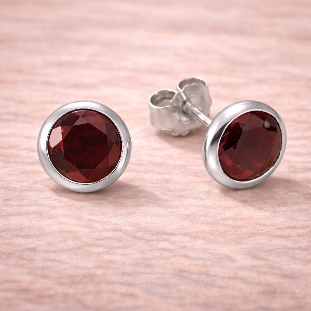 Damen Ohrstecker 925 Sterling Silber rhodiniert Edelstein 7,5mm - verschiedene Farben