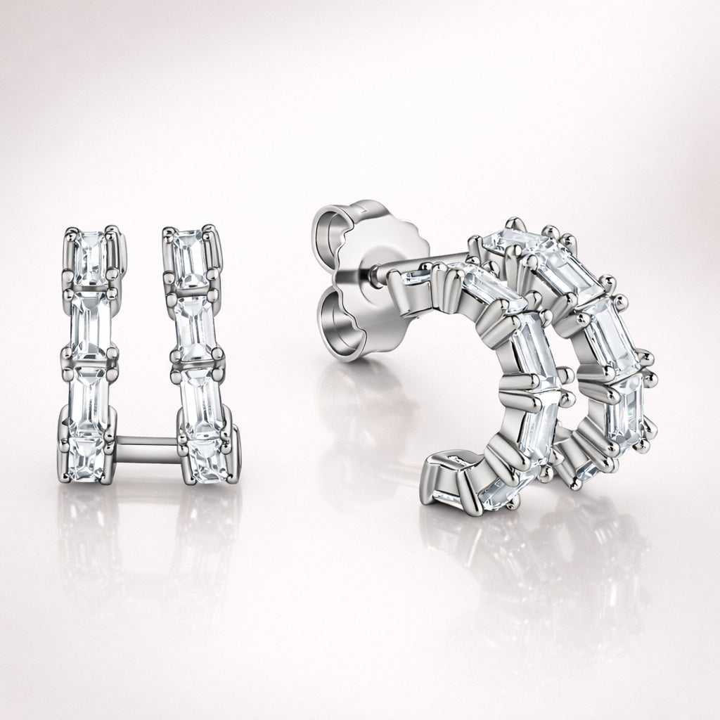 Damen Ohrstecker 925 Sterling Silber Zirkonia Halbcreolen 11mm - vergoldet oder rhodiniert