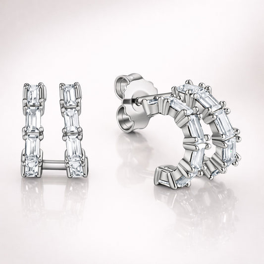 Damen Ohrstecker 925 Sterling Silber Zirkonia Halbcreolen 11mm - vergoldet oder rhodiniert