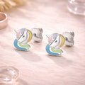 Kinder Ohrstecker 925 Sterling Silber Einhorn bunt Emaille - 8mm